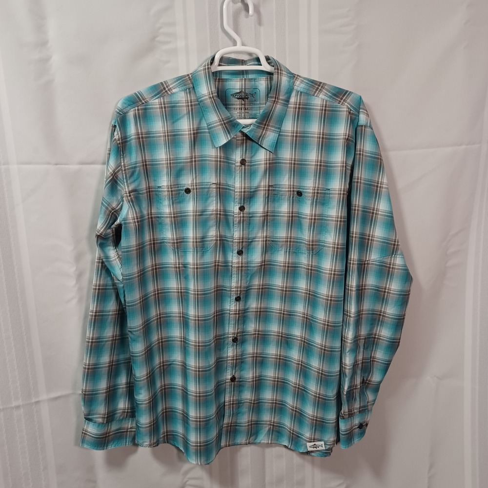 RepYourWater Shirt Mens XL Teal Plaid Fishing Long Sleeve Ventilated Button Down